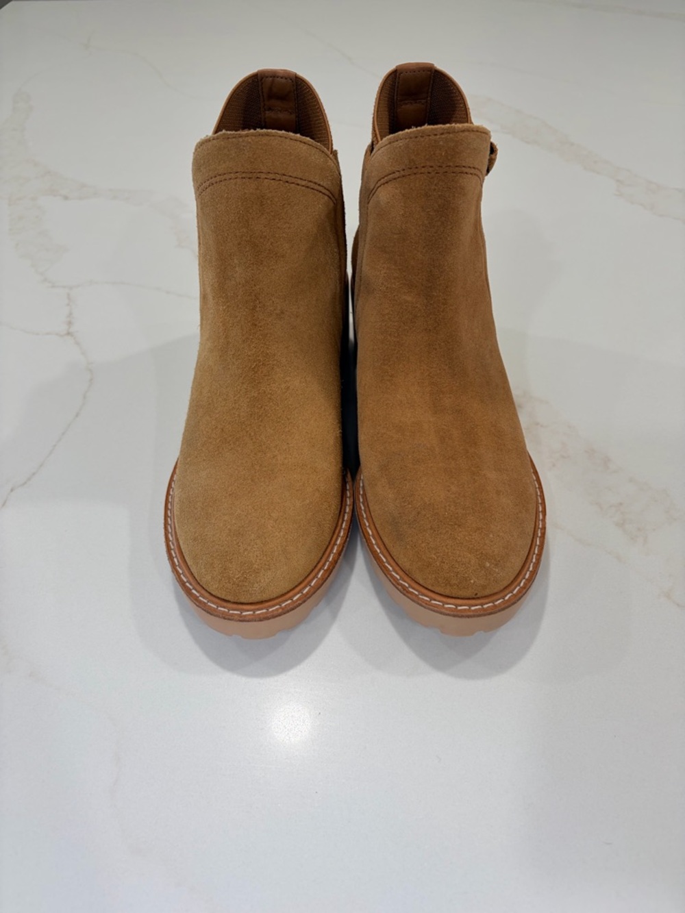 Gianni Bini Free-Spin Tan Suede Wedge Ankle Boots - Picture 3 of 7